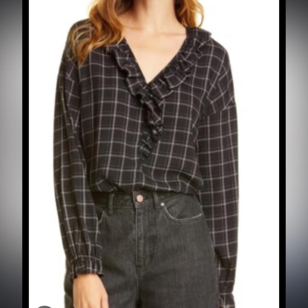 Rebecca Taylor Black and White Ruffled Boxy Blouse